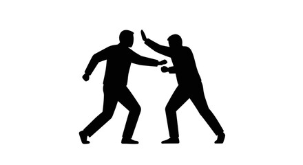 Silhouette of two men in a dynamic confrontation one pushing the other away in a clear depiction of conflict or disagreement