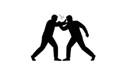 Silhouette of two men engaged in a physical confrontation demonstrating a boxing match or a fight scene
