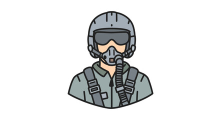 Stylized illustration of a fighter jet pilot wearing a helmet and oxygen mask depicted as a silhouette isolated on white background © ARSM D