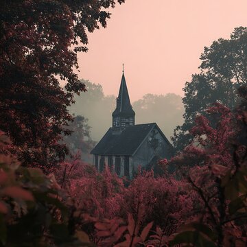 church in autumn
