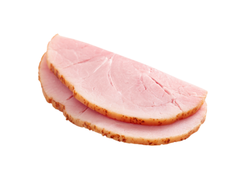 Two slices of delicious smoked ham ready to eat, Isolated On white, Png Transparent