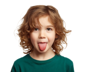 Playful boy sticking out his tongue with a mischievous expression. 