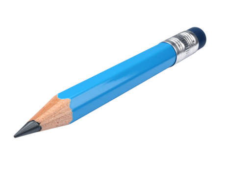 Hellblauer Bleistift mit dunkler Kappe und silbernem Ring in dynamischer Schräglage