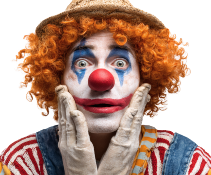 Surprised clown with orange hair