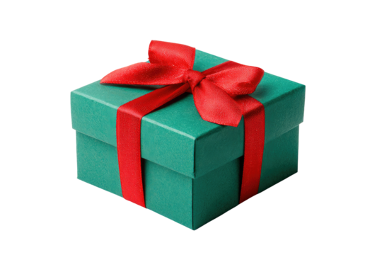 Teal gift box with a red ribbon bow (1) - Powered by Adobe