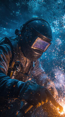 Underwater exploration action by diver with tools in ocean depths captivating shot of adventure