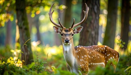 Fototapeta premium Forest deer in sunlight