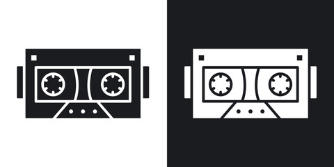 Old Cassette icons vectors in solid black and white style