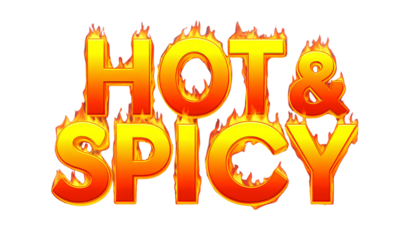 HOT & SPICY- – Bold fiery letters, flame effect, transparent background, PNG