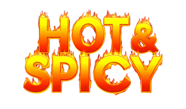 HOT & SPICY- – Bold fiery letters, flame effect, transparent background, PNG
