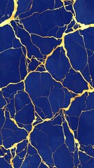Abstract deep blue marble with gold veins