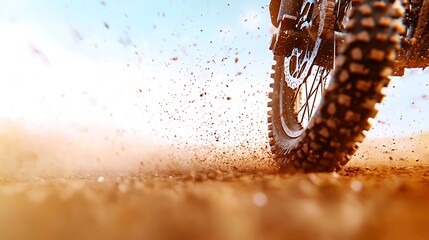 Motocross tire kicking up dirt in a dynamic action shot