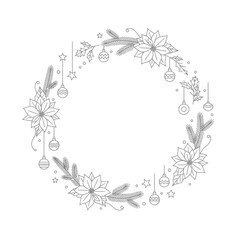 Fototapeta premium Vector art of elegant christmas wreath, adorned with delicate poinsettias and ornaments
