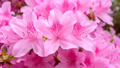 Fototapeta premium Close up of large pink flowers with prominent stamens and gentle depth-of-field