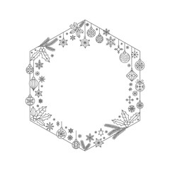 Vector art of hexagon christmas frame border with ornaments for holiday decoration