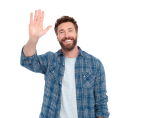 Friendly man waving hello and smiling