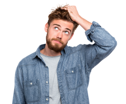 Man scratching head, looking confused or thoughtful.