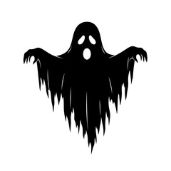 Vector art of eerie ghost silhouette, a classic halloween symbol with a haunting scream and ragged edges