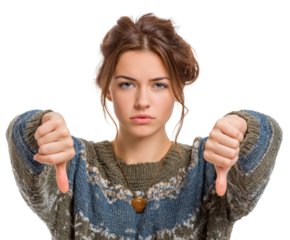 Disapproving woman with thumbs down gesture