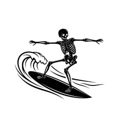 Vector art of skeleton surfing on a wave summer sport and adventure concept art