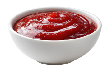 Red sauce in white bowl