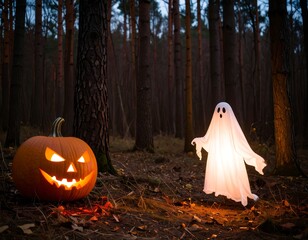 Halloween scene in a spooky forest
