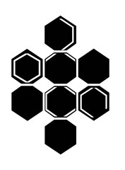 Black and white hexagon pattern.  Geometric design of interlocking hexagons