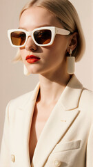 Elegant Fashion Model Wearing Stylish Sunglasses and Modern Accessories in Bright Light