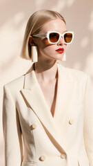 Elegant Fashion Model Wearing Stylish Sunglasses and Modern Accessories in Bright Light