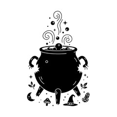Vector art of black silhouette of witchs cauldron with potion halloween vector illustration