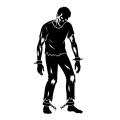 Vector art of a zombie is walking with chains on its wrists and ankles, , in an illustration