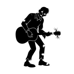 Vector art of zombie playing guitar, undead musician in silhouette style for halloween