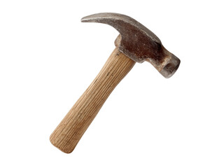 Old hammer tool wood handle metal head isolated black background, Isolated On white, Png Transparent