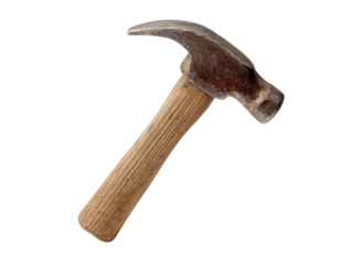 Old hammer tool wood handle metal head isolated black background, Isolated On white, Png Transparent