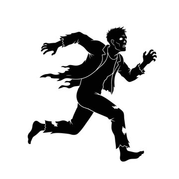 Vector art of zombie running, undead monster in silhouette style for halloween design