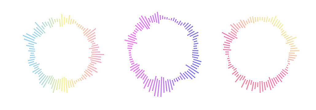 Radiant neon spectrum wave arranged in a circular shape. Eye-catching multicolor vector design ideal for sound, music, or festival visuals