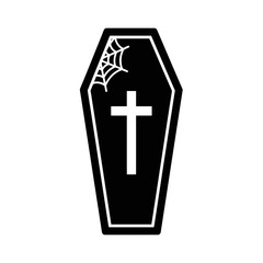 Obraz premium Vector art of black coffin with cross and spiderweb for halloween celebration