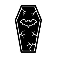 Vector art of black cracked coffin with bat, a spooky halloween symbol for decoration or design
