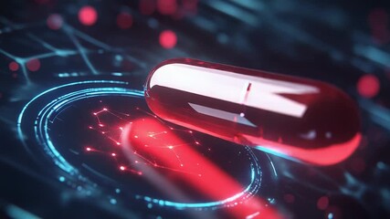 Test tube pouring red liquid on futuristic interface analyzing molecular structure - Powered by Adobe