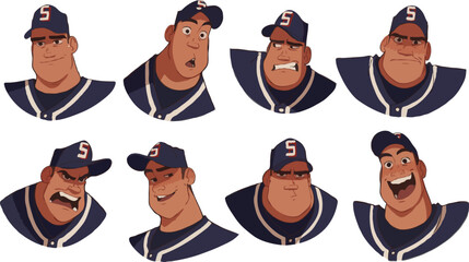 set of baseball player cartoon character 