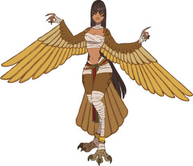 egyptian girl with wings, mythical bird-human hybrid