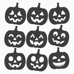 Obraz premium Collection of nine spooky halloween jack o lantern silhouettes isolated on white background