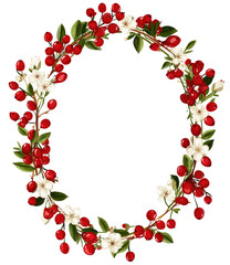 Oval floral wreath, red berries, white flowers
