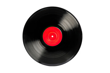 Close-up of a black vinyl record with a bright red label (2)