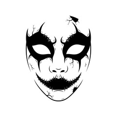 Vector art of creepy cracked mask with a sinister smile
