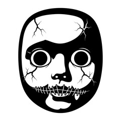 Vector art of creepy doll mask with cracked face for halloween or horror concept