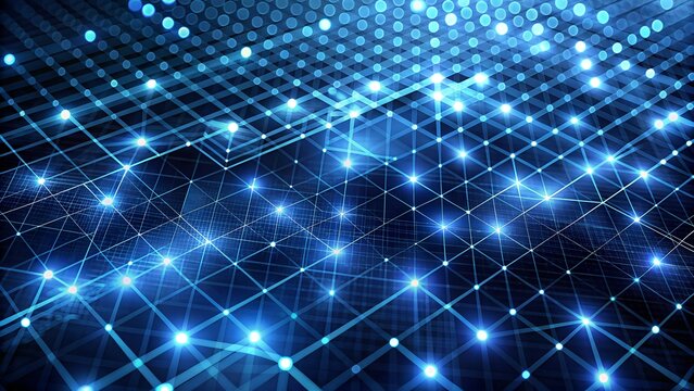 Abstract blue digital network grid with glowing nodes and light trails, representing data flow and connectivity in a futuristic technological concept