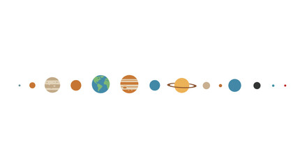 Minimalist solar system planets aligned on white background