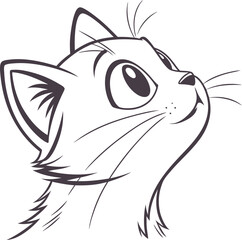 Black cartoon cat head and a fish vector illustration