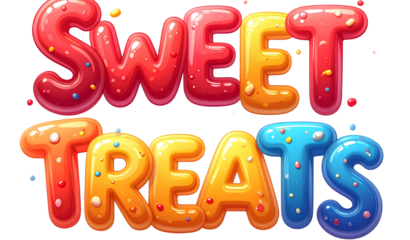 SWEET TREATS- – Cute bubble letters, candy colors, transparent background, PNG 